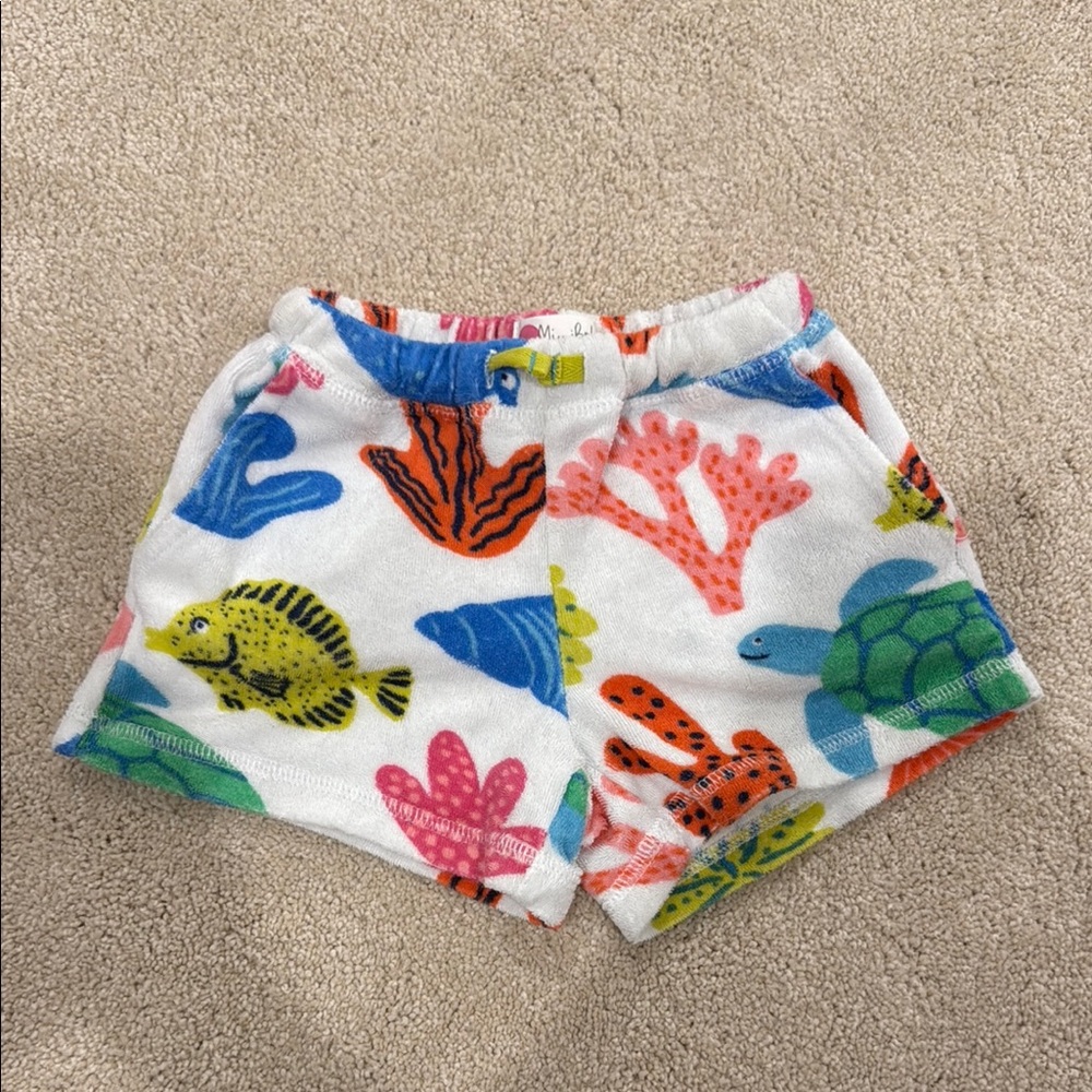 Mini Boden Colorful Sea Life Print Terry Cloth Shorts